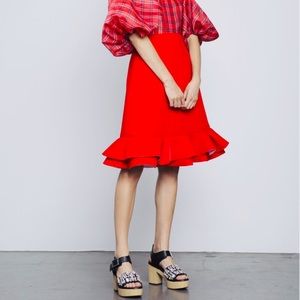 Dice Kayek Red Ruffle Skirt Org $995
